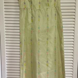 Vintage Floral Patterned Green Maxi Dress